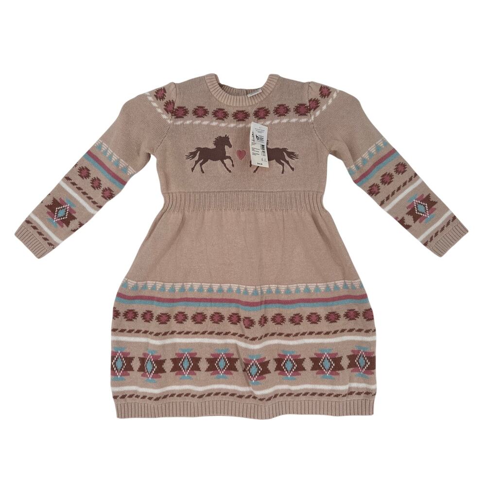 Gymboree Intarsia Horse Fairisle Sweater Dress Little Rocky Mountain Tan size 4T